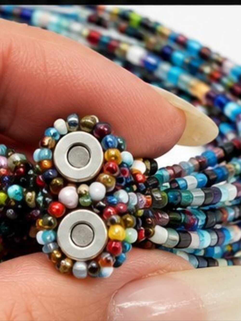 HANDMADE Multi Strand Seed Bead Bracelet Magnetic Clasp Colorful Artisan Glass - Picture 6 of 10